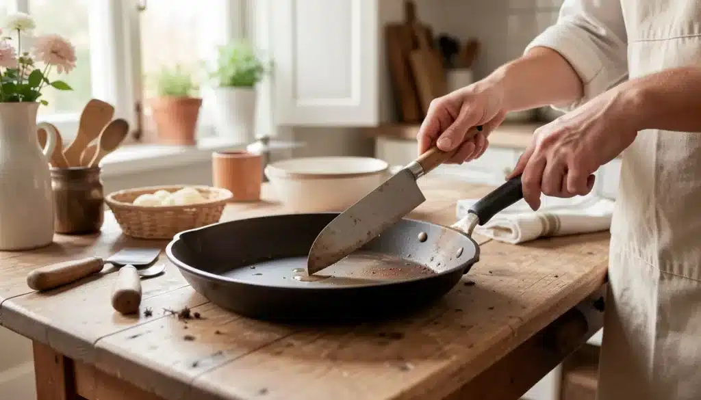 Enlever le brûlé dans une poêle