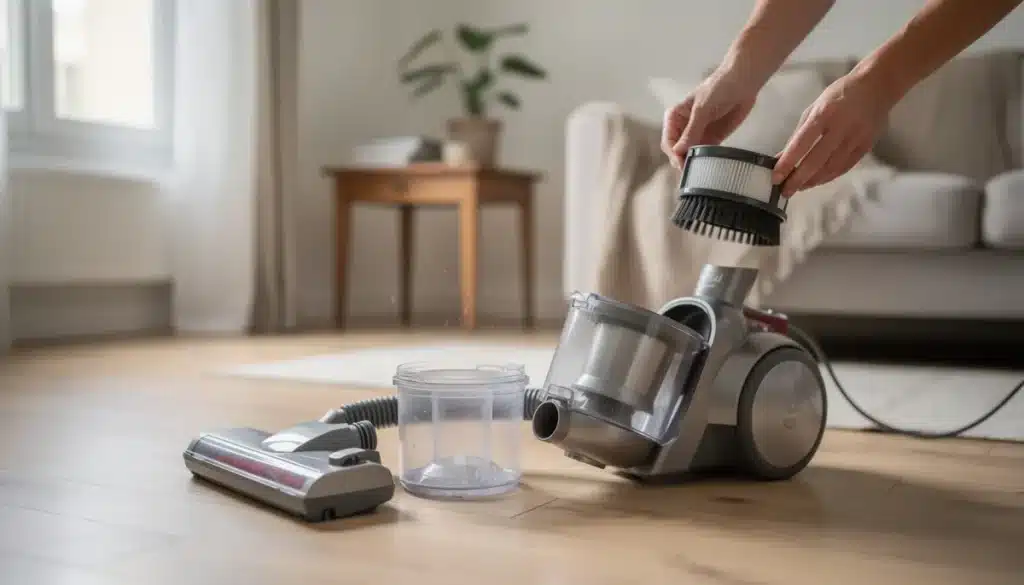 Comment nettoyer un aspirateur sans sac : filtre, brosse et bac